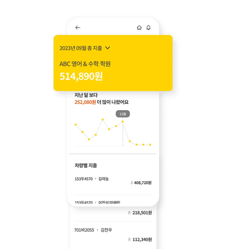 라이드 앱 비용 일지 관리 화면